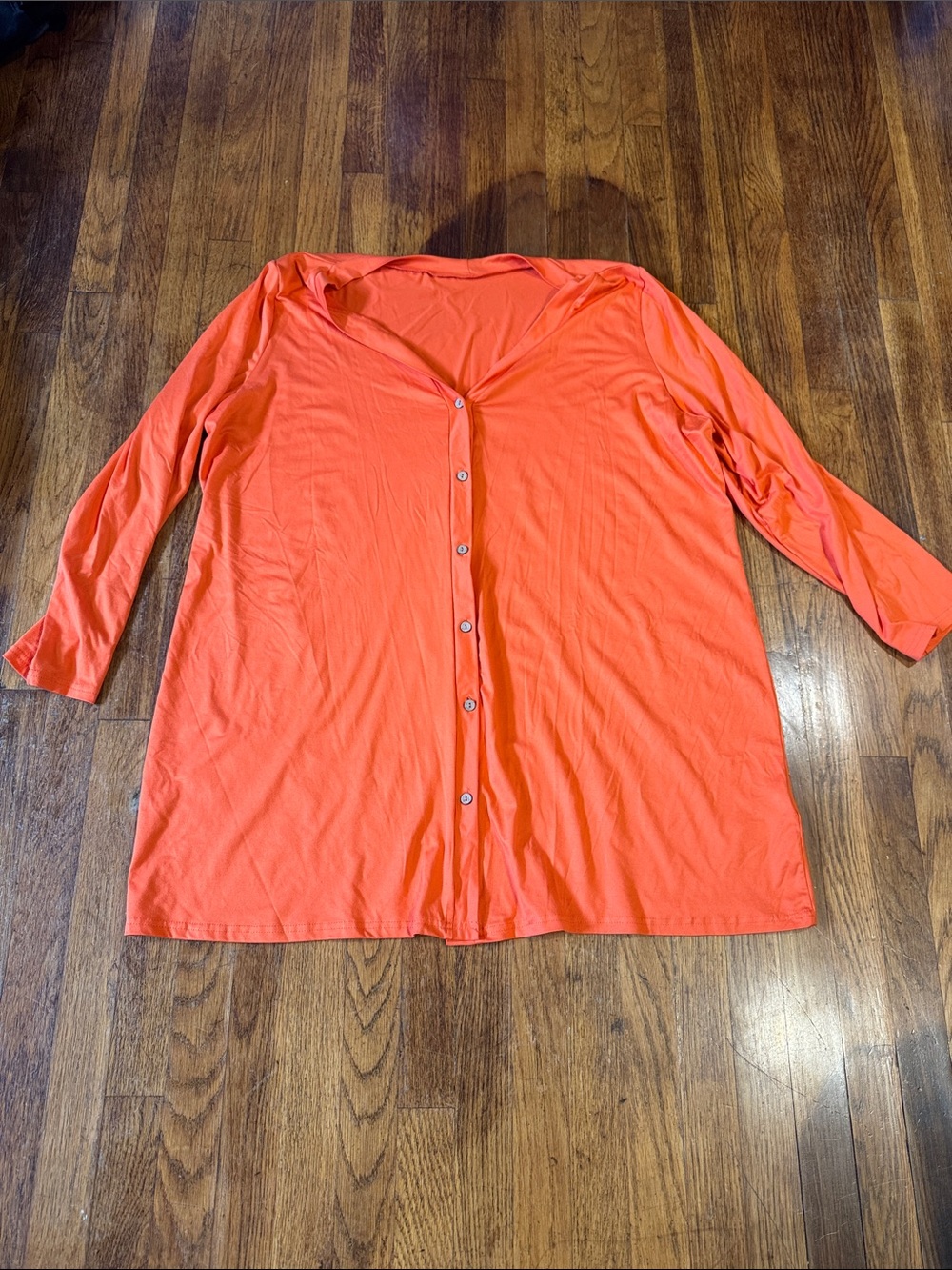SHEIN Bright Orange Button-Front V-Neck Top